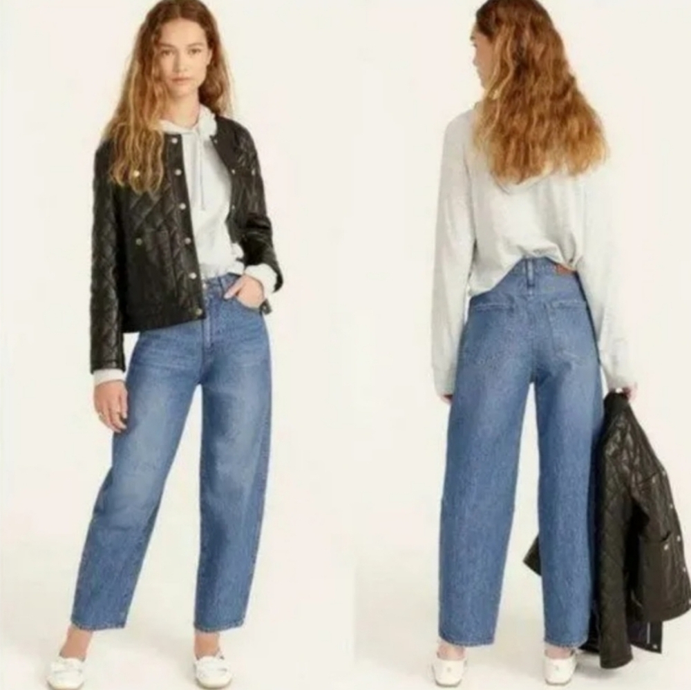 J. CREW High Rise Peggy Tapered Distressed Wide Leg Jeans Size 27